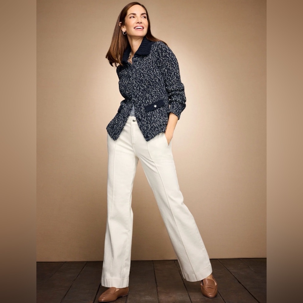 Talbots Cream Classic Jean Trouser - Pintuck, Wide Leg, High Rise